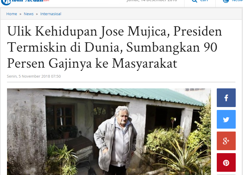 Presiden Mujica Menyumbangkan 90 persen Gajinya untuk Rakyatnya