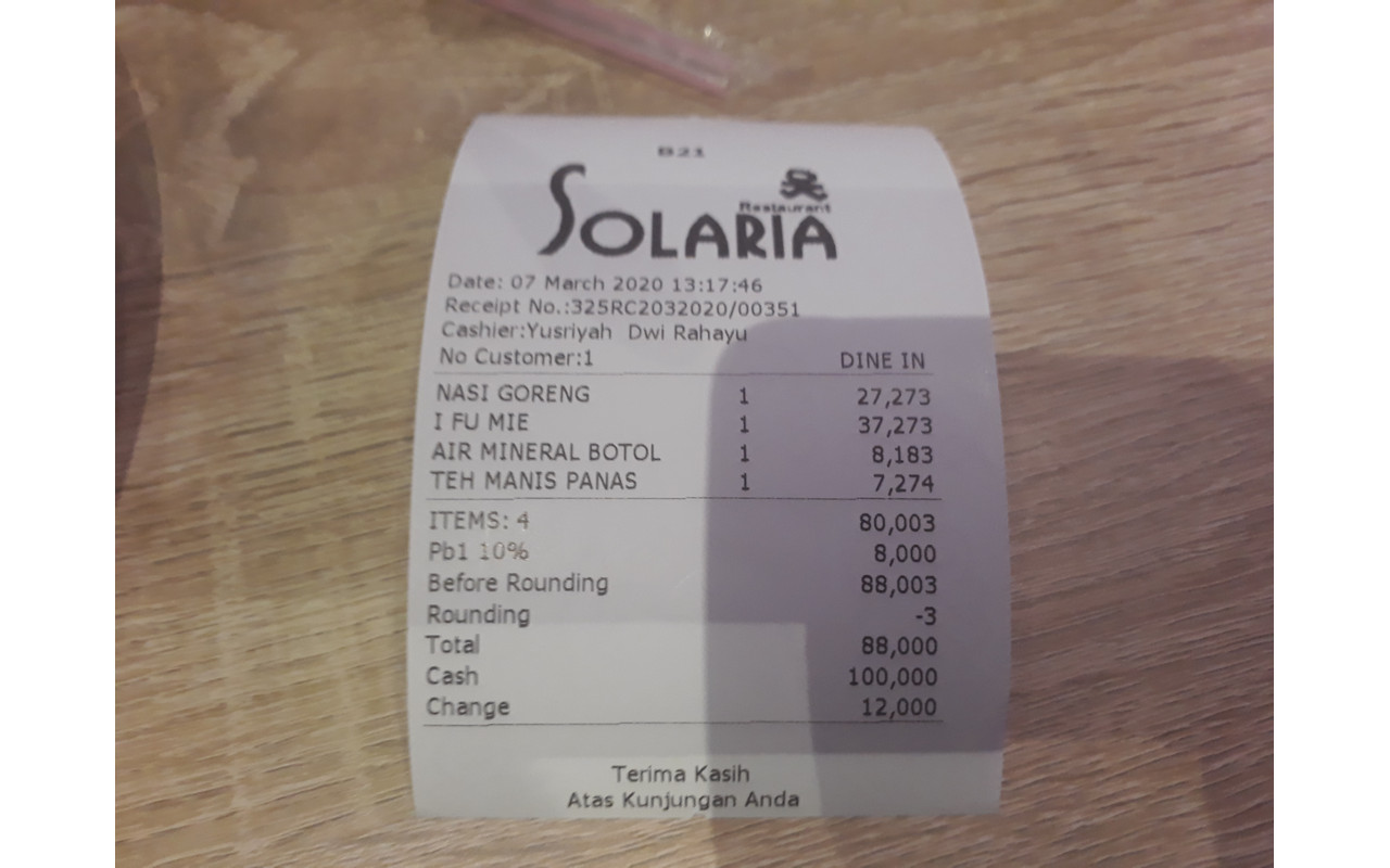 Biaya Makan di Solaria
